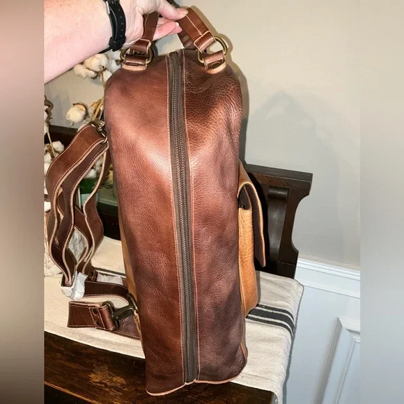 NWOT Bed Stu Leather Kamet Backpack Laptop Bag Tan Teak Rustic MSRP $599